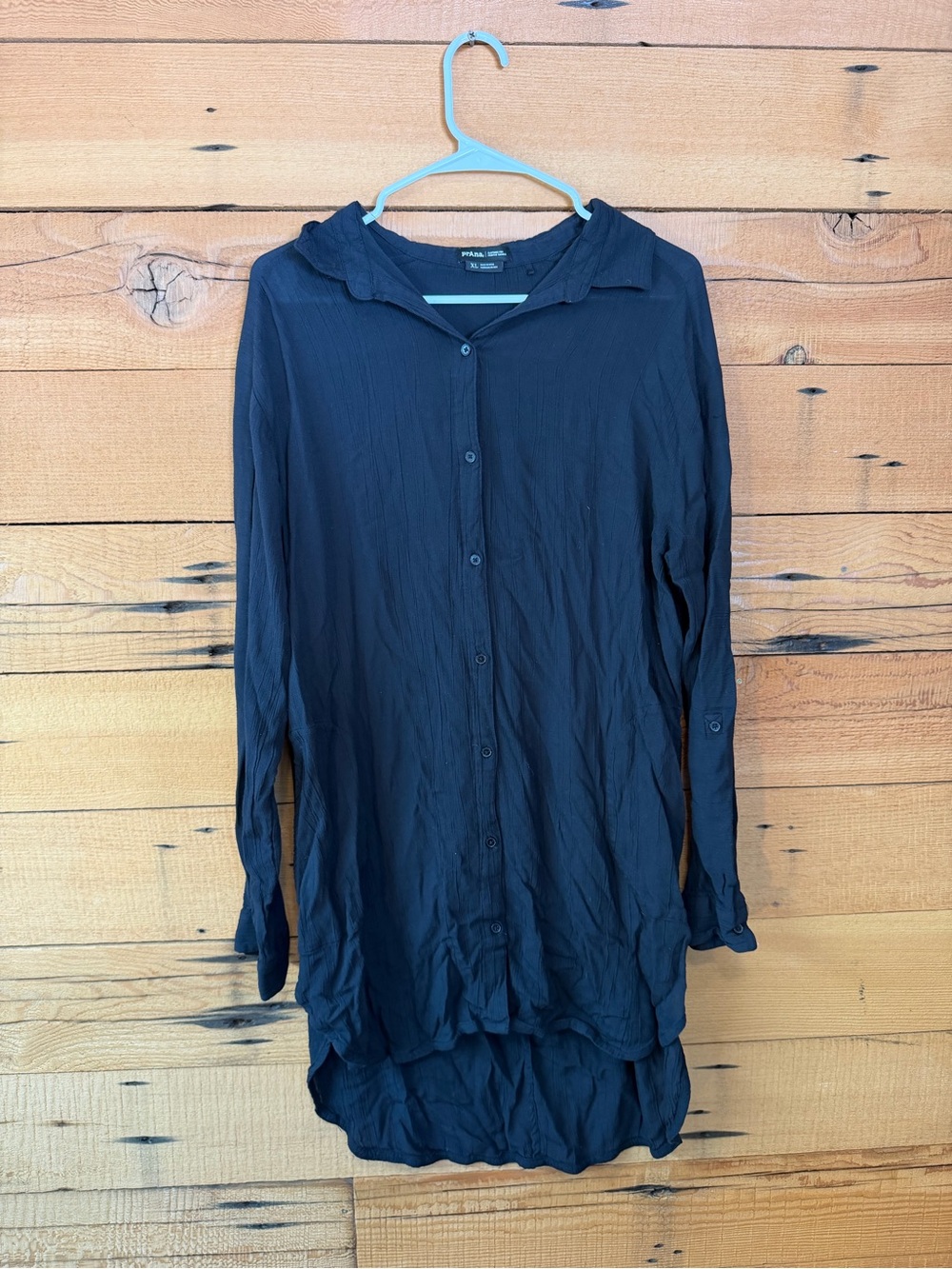 Black Lightweight Button-Up Tunic Shirt